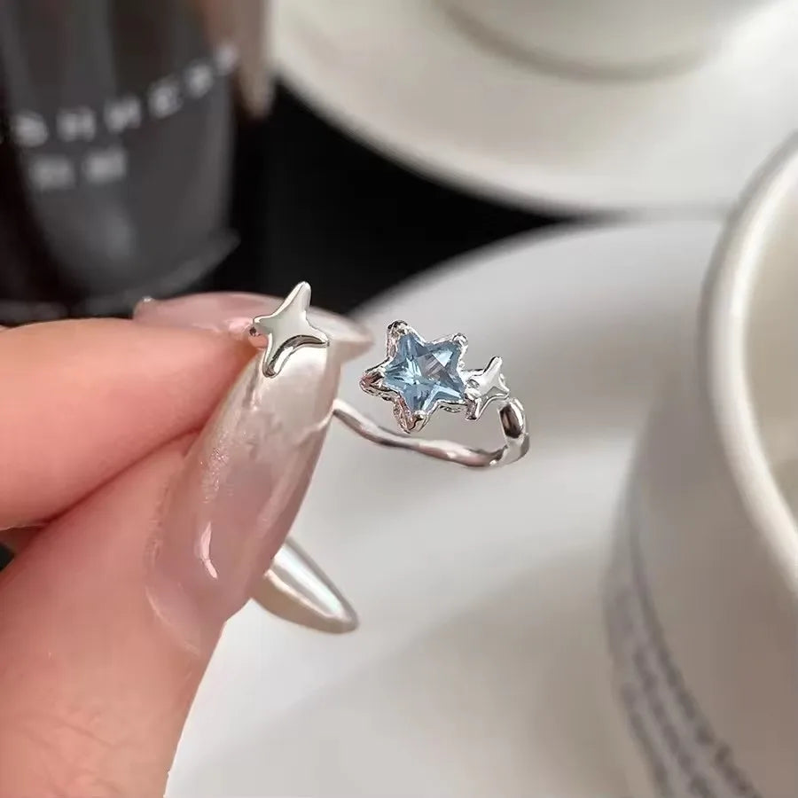 VENTFILLE 925 Sterling Silver Rings for Women Couple Blue Stone Star Jewelry  Party Birthday Gift Dropshipping Wholesale