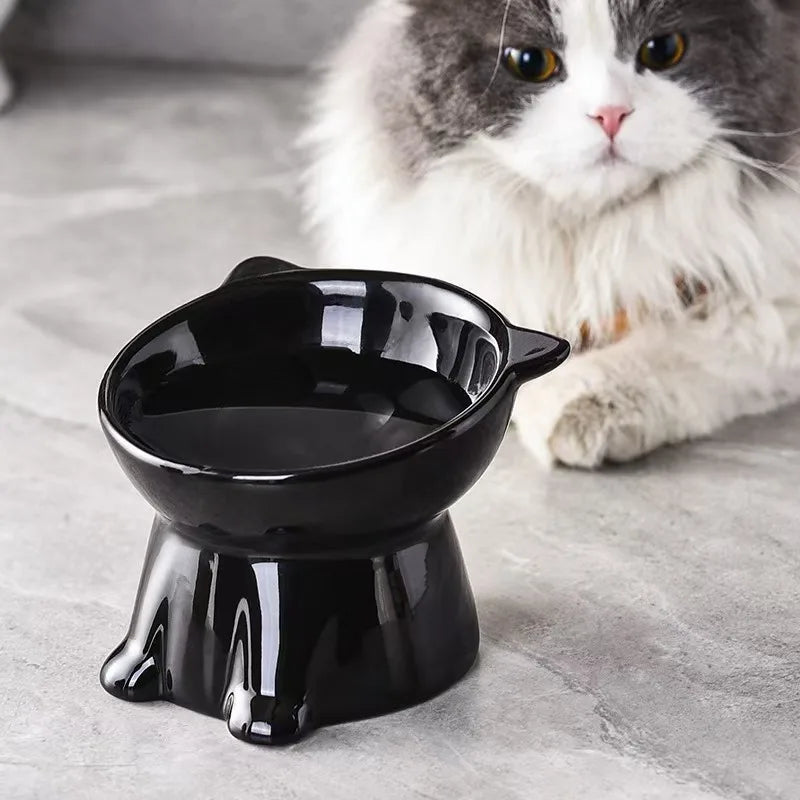 2 Piece Set - Elegant Black/Pure White Elevated Pet Bowl Elevated Anti Slip Wide Bottom Plastic Material Suitable Cats and Dogs
