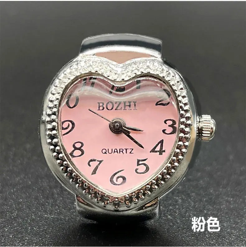Kiss Jewelry Women Men Creative Heart Shape Clock Quartz Watch Rings Couples Elastic Strap Alloy Dial Watches Finger Ring Gift
