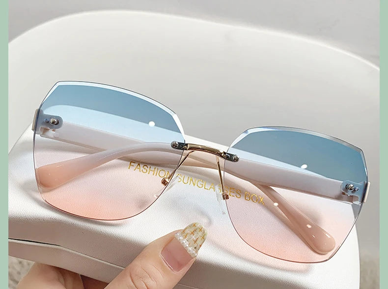Fashion Rimless Sunglasses Women Trendy Gradient Lens Frameless Square Sun Glasses Female Retro Punk Shades UV400 Eyewear