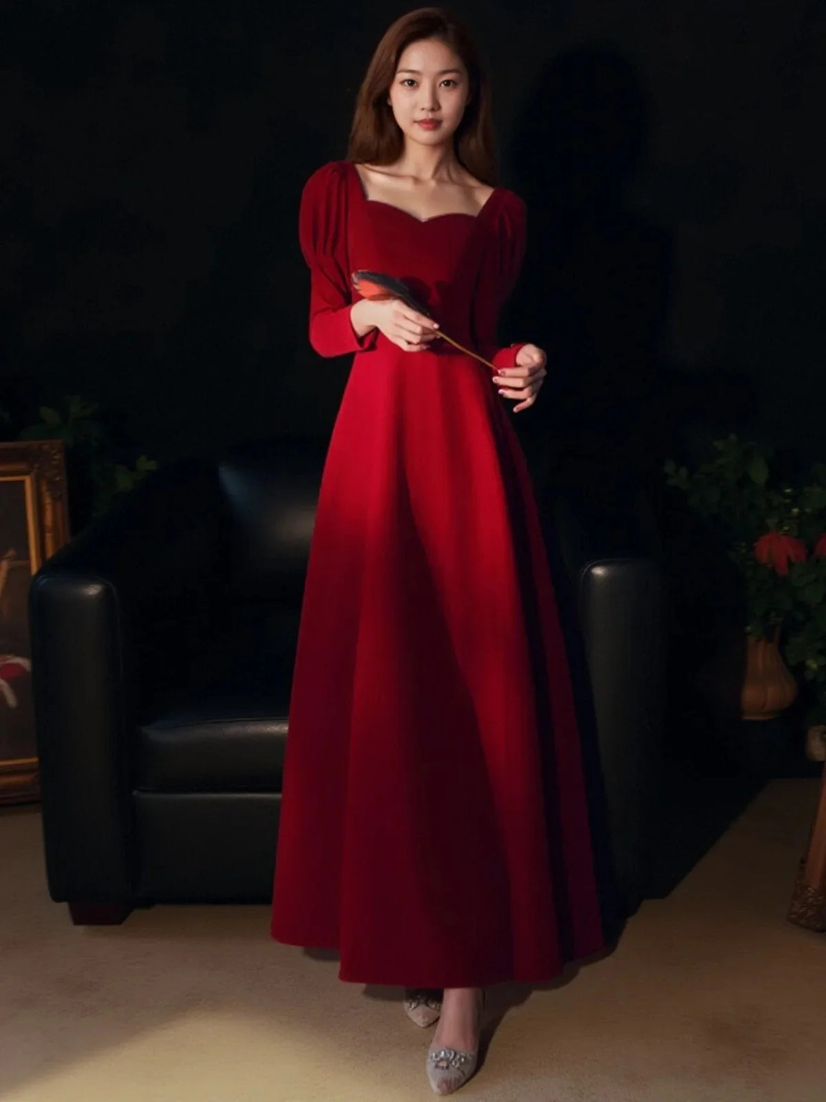 Long Wedding Dress Evening Gown for Bride Engagement Party Autumn Winter New 2025 Large Size Drinking Ceremony Dress