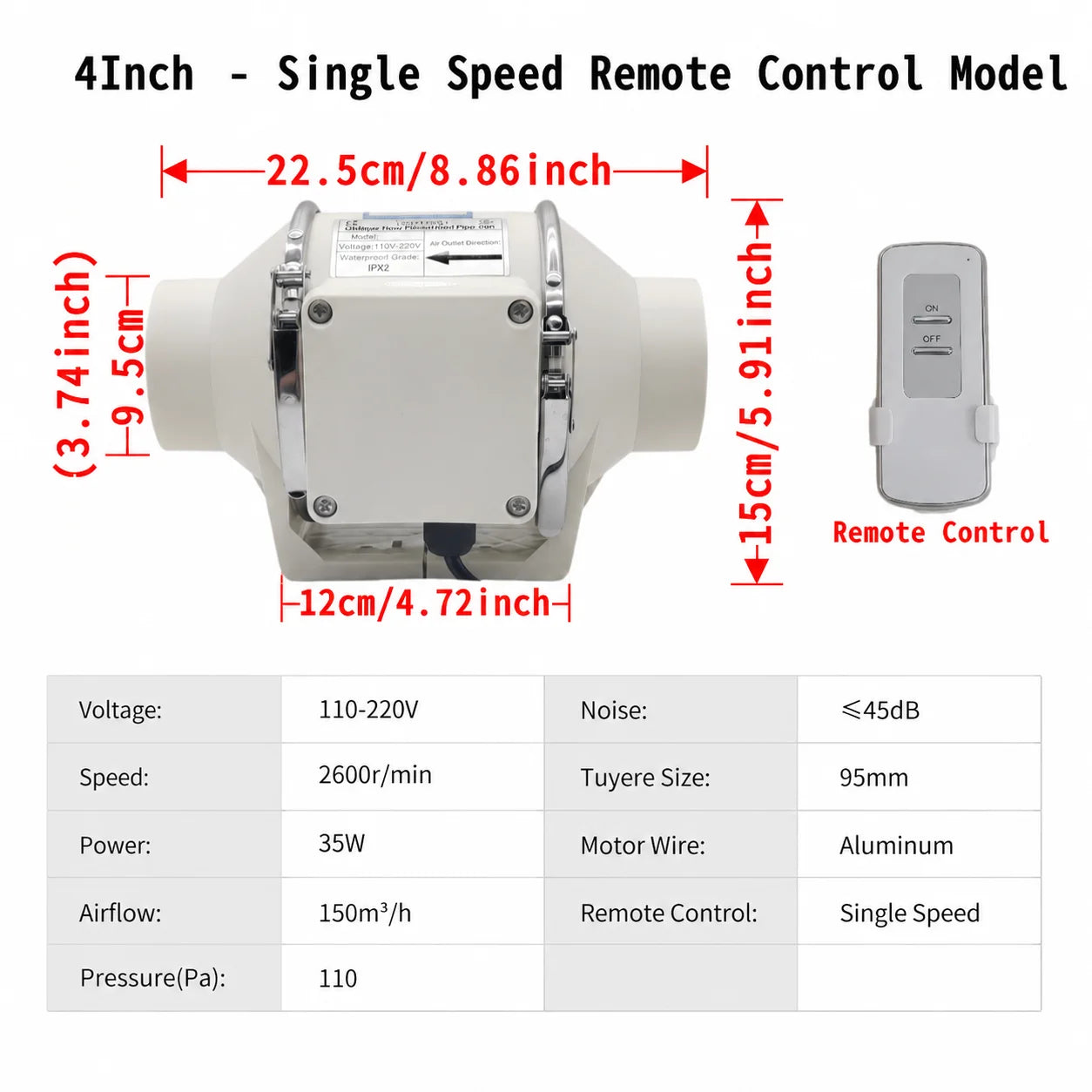 Remote Control Exhaust Pipe Fan Ventilation Fan Pipe Fan Inline Duct Fan Ventilation Exhaust Blower Fans Quiet For Ducting
