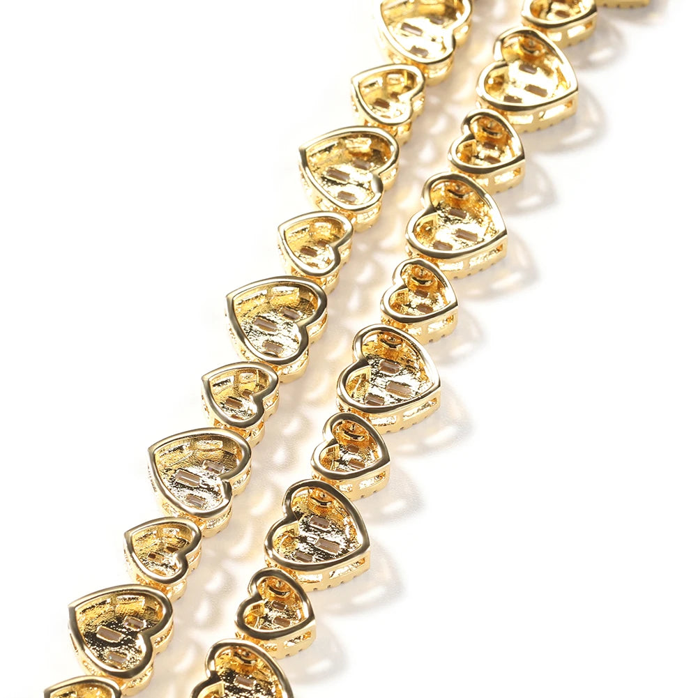 UWIN BaguetteCZ Heart Chain Necklaces for Women Iced Out AAAAA Cubic Zirconia Tennis Chain Necklaces Fashion Jewelry for Gift