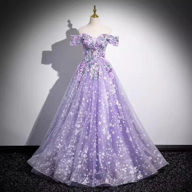 Elegant purple evening dress temperament one-shoulder solo puffy skirt student vocal music art exam annual meeting host