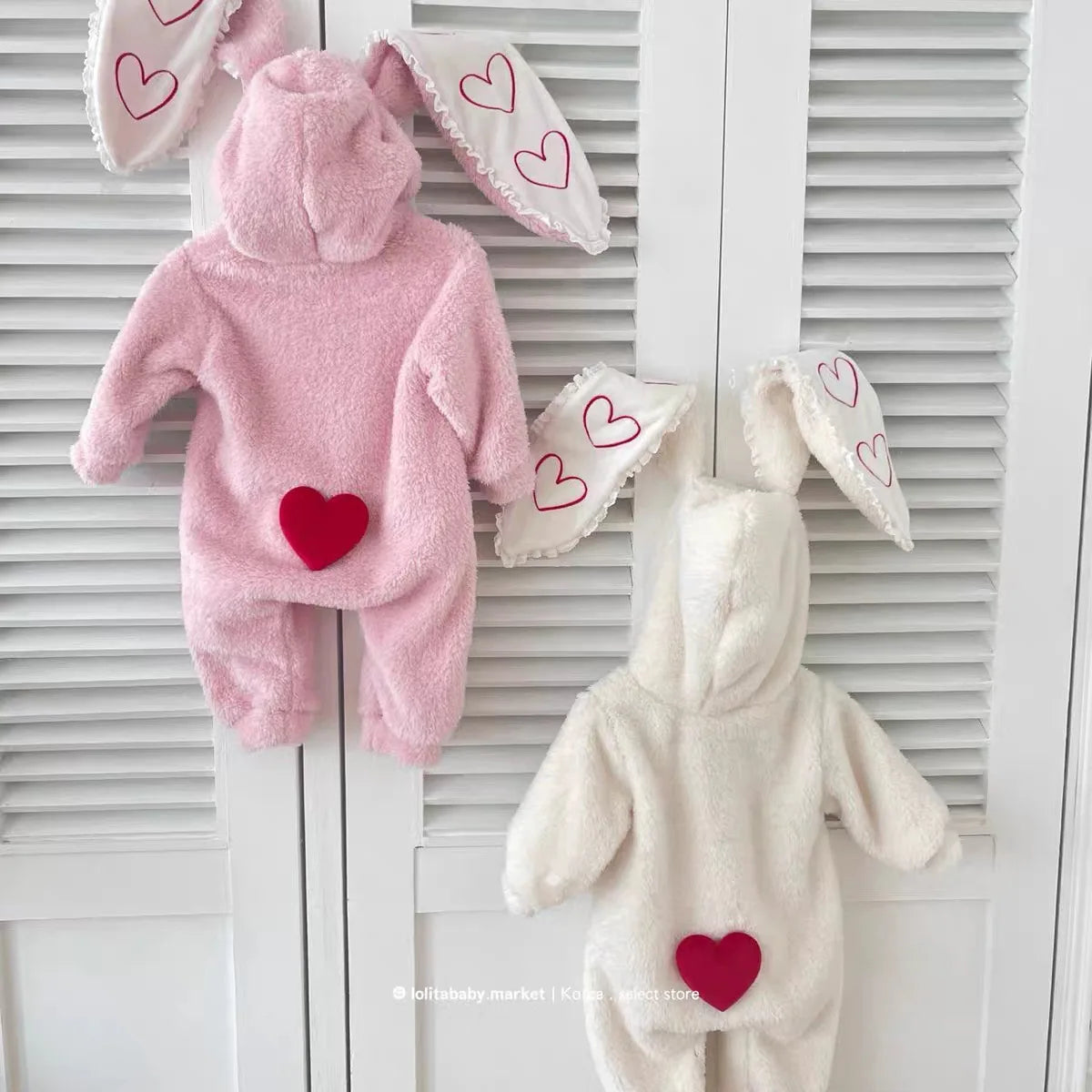 2025 Winter New Baby Long Sleeve Warm Romper Plus Velvet Thick Infant Girl Rabbit Ears Hooded Jumpsuit Toddler Clothes 0-24M