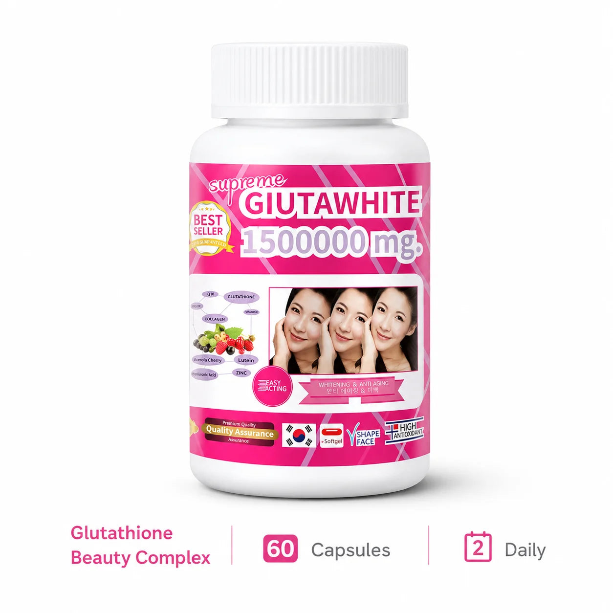 Glutathione Beauty Complex with Collagen, Vitamin C, CoQ10, Hyaluronic Acid & Biotin, Antioxidant Skin Support, 60 Capsules
