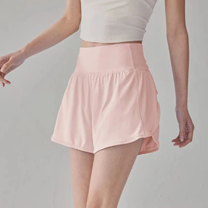 Women High Waist Anti Che Sports Shorts Loose Running Yoga Training Fitness Three Quarter Pants