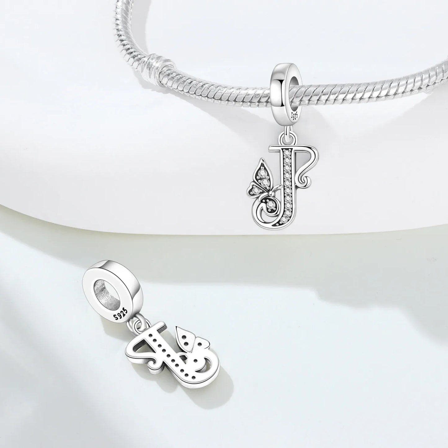 2026 New 925 Sterling Silver Zircon Scroll Grass Pattern 26 Letter Bead Charms for Women Fit DIY Bracelet Necklace Jewelry Gift