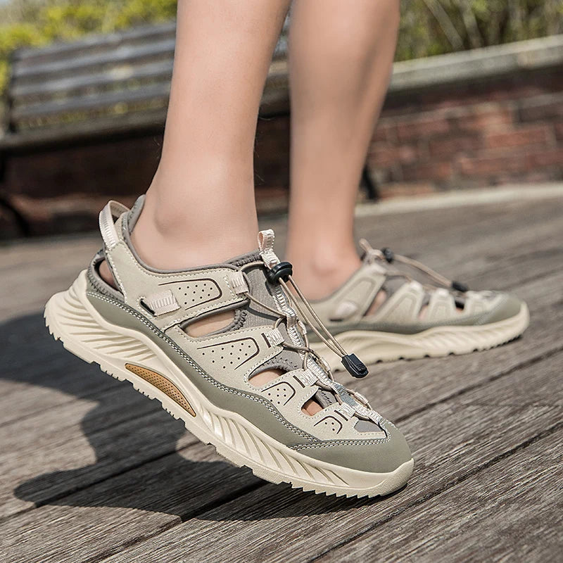 Outdoor Men's Leather Sandals Non-slip Men's Casual Sneakers Comfortable Beach Sandals Summer Men's Breathable Wading Shoes