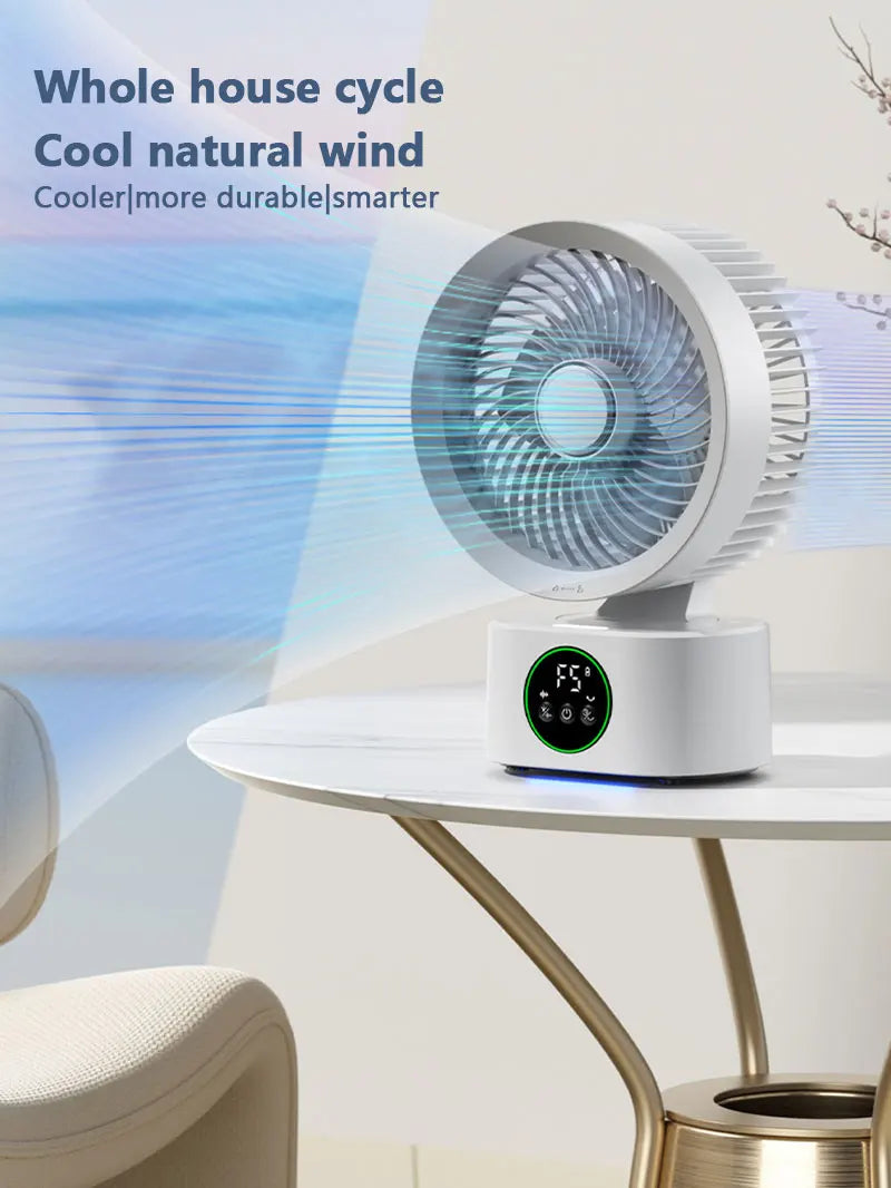 Portable Air Circulation Fan Smart Voice Remote Control USB Rechargeable Desktop Wall-Hanging Shaking Head Fan with Nightlight