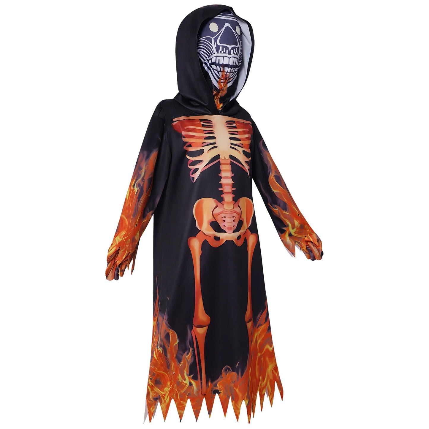 Halloween Costumes Hooded Robe Scary Death Skull Cosplay Suits Party Stage Performance Flame Skeleton Ghost Role Play Outfits