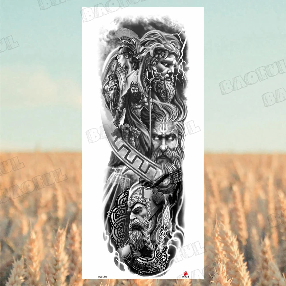 BAOFUL Full Arm Sleeve Temporary Tattoos For Women Men Realistic Wolf Lion Warrior Maori Fake Tattoo Stickers Thigh Leg Tatoos