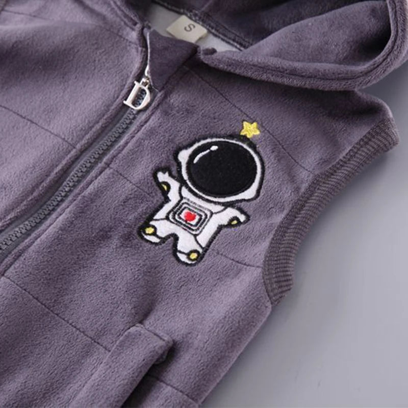 Baby Boys Clothes Sets Autumn Winter Thick Fleece Astronaut Hooded Vest Coat Pants 3Pcs for Kids Casual Outfits Girls Warm Suit