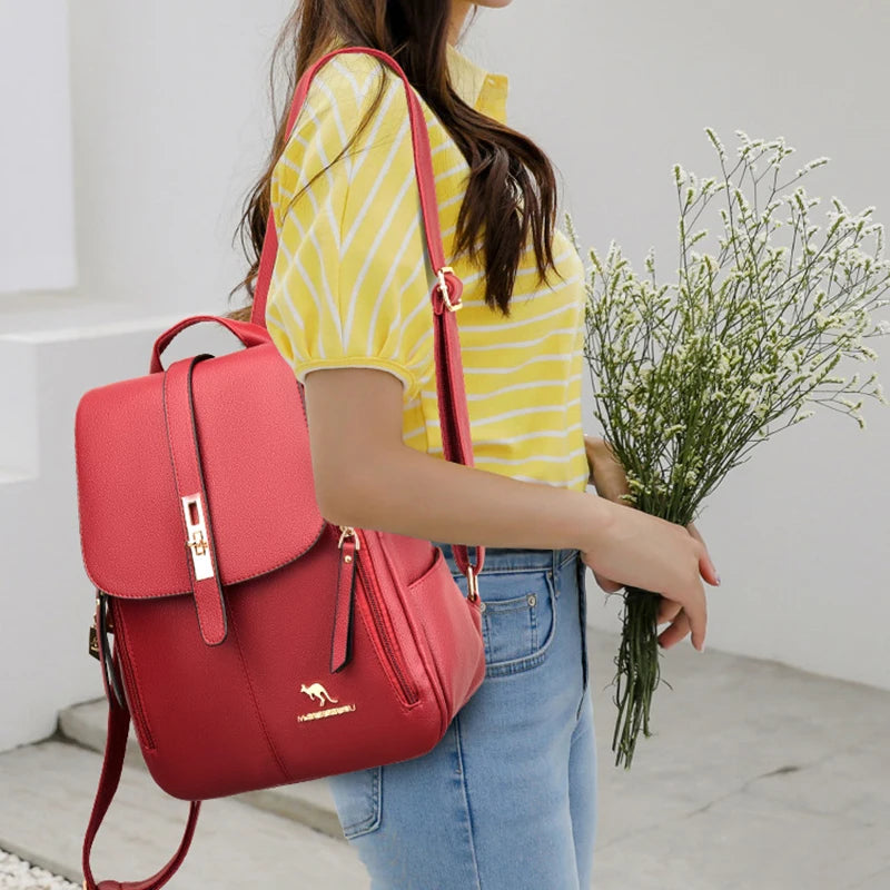 Luxury Women Leather Backpacks for Girls Sac A Dos Casual Daypack Black Vintage Backpack School Bags for Girls Mochila Rucksack