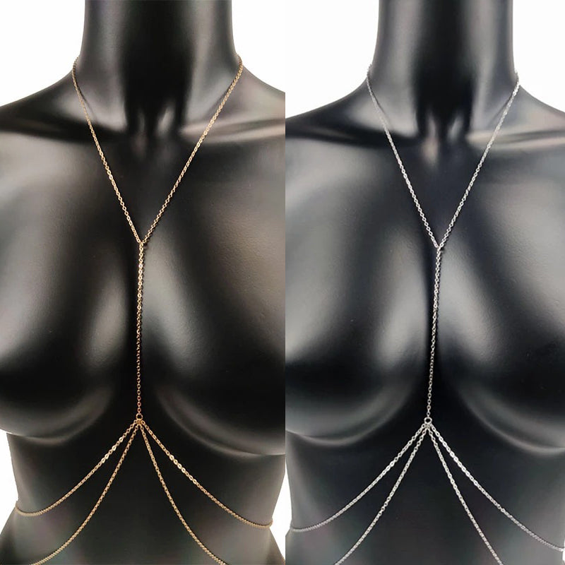 Body Jewelry Sexy Chest Chain Bikini Belly Chains for Women Cross Waist Chains Female Body Suit Girl Fashion Beach Simple Luxury