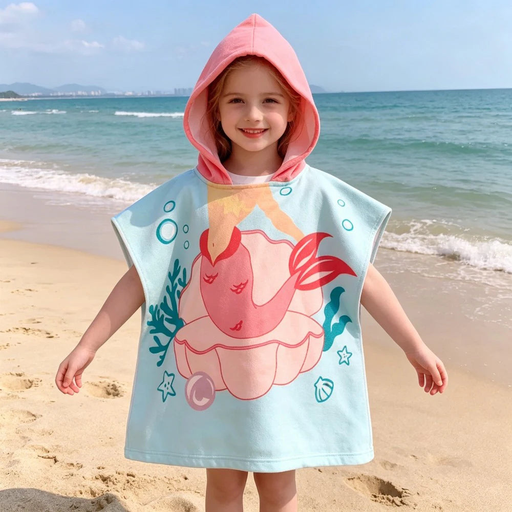 Children Bathing Stuff Kids Hooded Cape Towel Boy Cartoon Bathrobe Baby Swimming Towel Girls Unicorn Beach Towel Wrap Blanket
