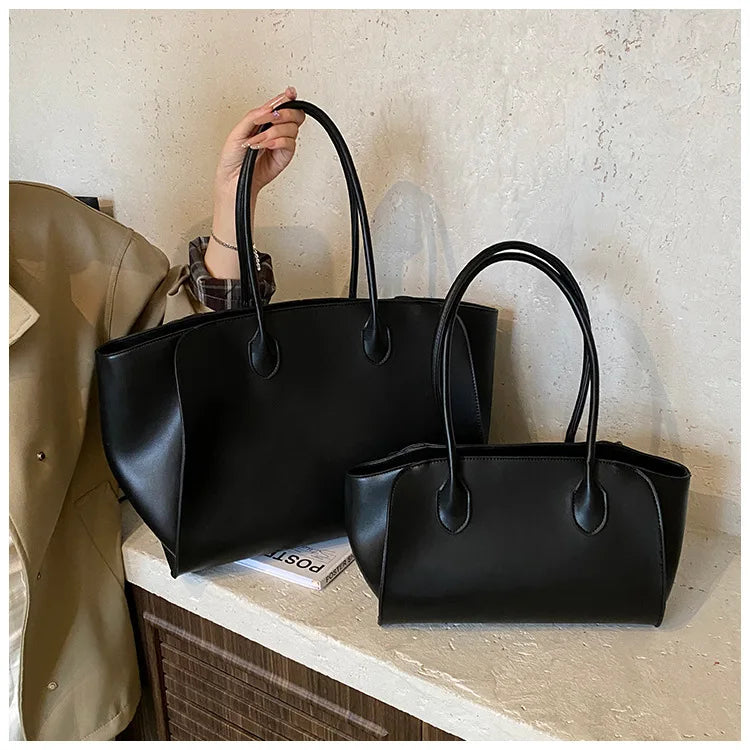 Luxury Women's Large Tote Bag Genuine Leather Shoulder Bags 2025 Female Retro Handbags High Quality Ladies Messenger Bag Black