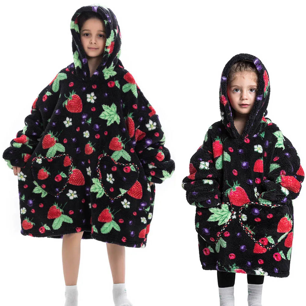 Halloween Pumpkin Hoodies for Boys Girls Winter Thick Flannel Hooded Sweatshirts Kids Clothing Children Oversized Blanket Hoodie