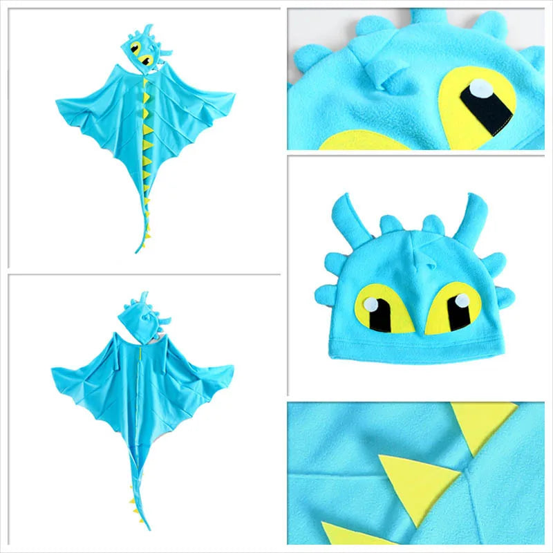 Kids Dragon Cape Costume 3PCS Cloak Hat Mask Set Halloween Carnival Role Play Outfits for Boys Girls School Performance Clothes