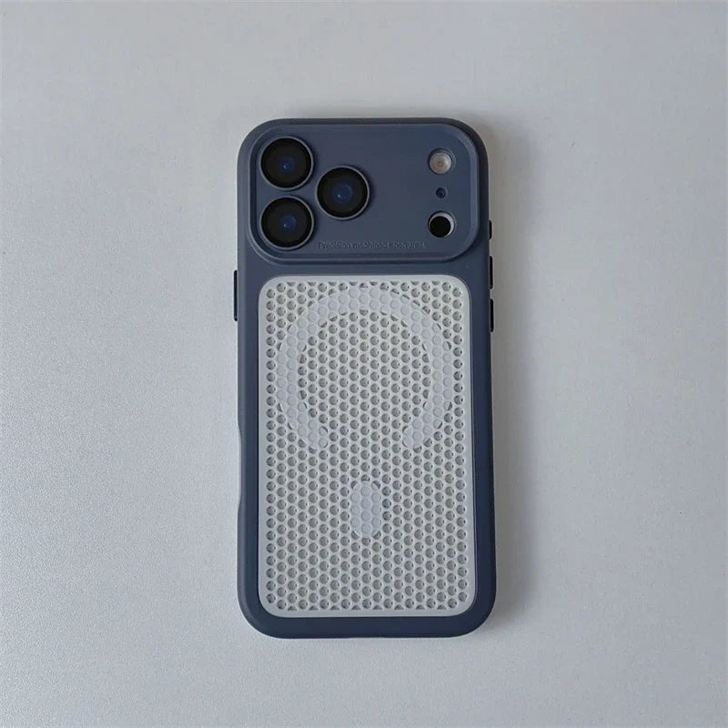 Heat Dissipation Mesh Magnetic Case for iPhone 17 15 14 13 12 16 Pro Max Plus For Magsafe Lens Protector Shockproof Bumper Cover