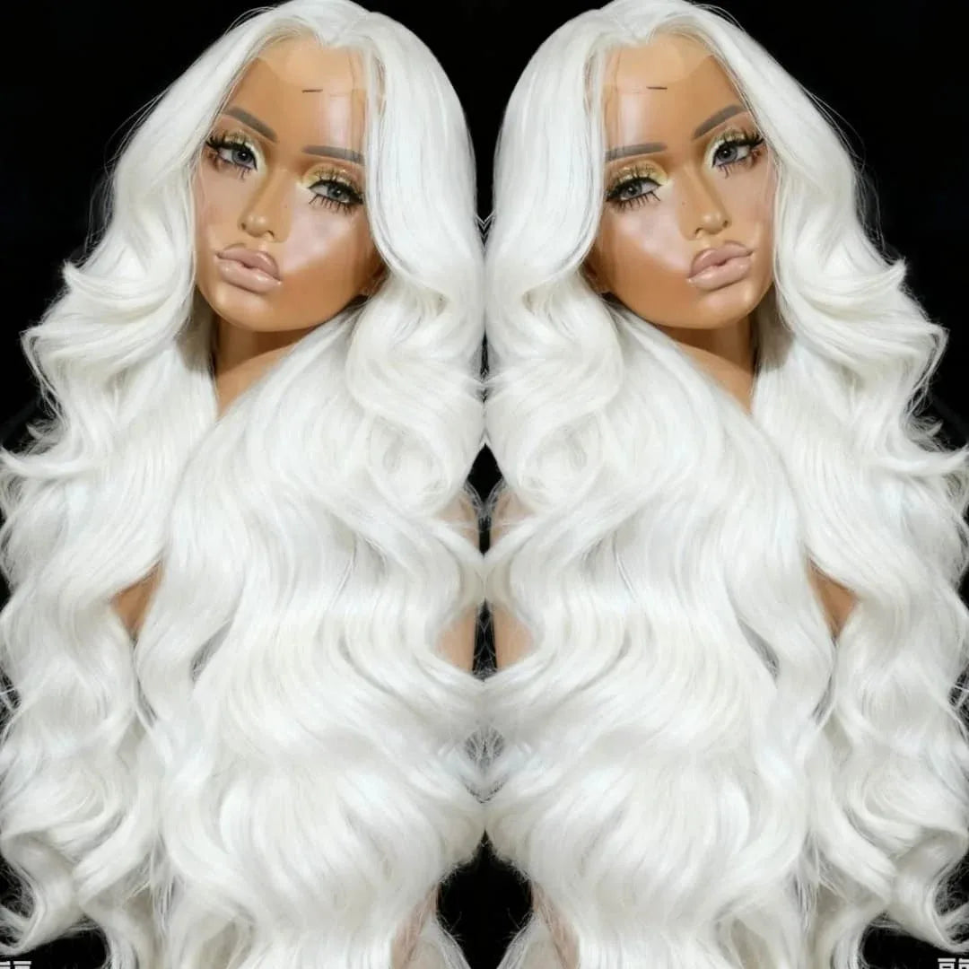 White Wig Body Wavy Lace Front Wig 13x4 HD Heat Fiber Pre Plucked Synthetic And Blend For Women Daily Wear Clearance Cosplay