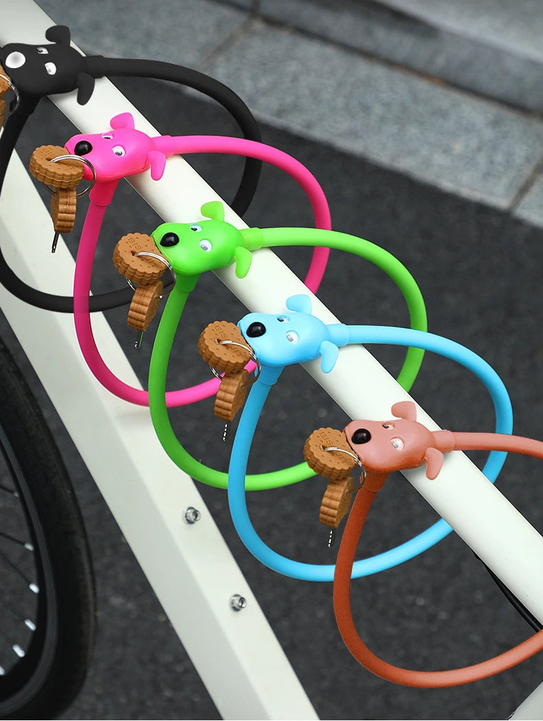 Bike Lock Creative Puppy Children's Bike Anti-theft Cute Cartoon Ring Portable Key Lock Cycling Gear Road Bike Riding Equipment
