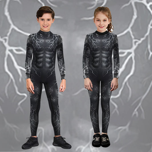 Halloween Children Movie Black Cosplay Costume 3D Print Funny Disguise Bodysuit Catsuit Holiday Party Zipper Carnival Jumpsuit