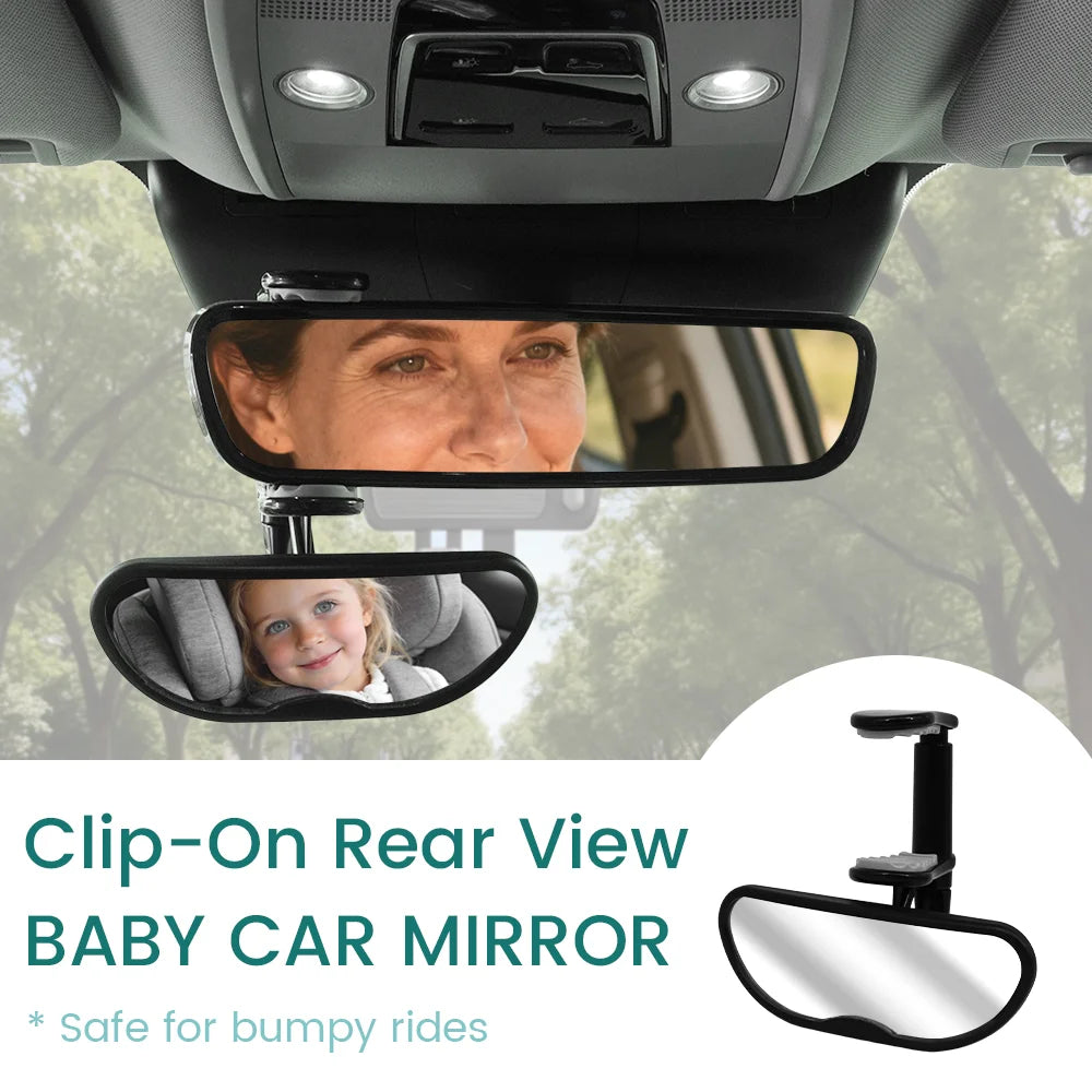 Clip-On Baby Car Mirror 360° Adjustable Rear View Mirror for Back Seat Non-Slip Clasp Fits Most Cars for Infant Safety