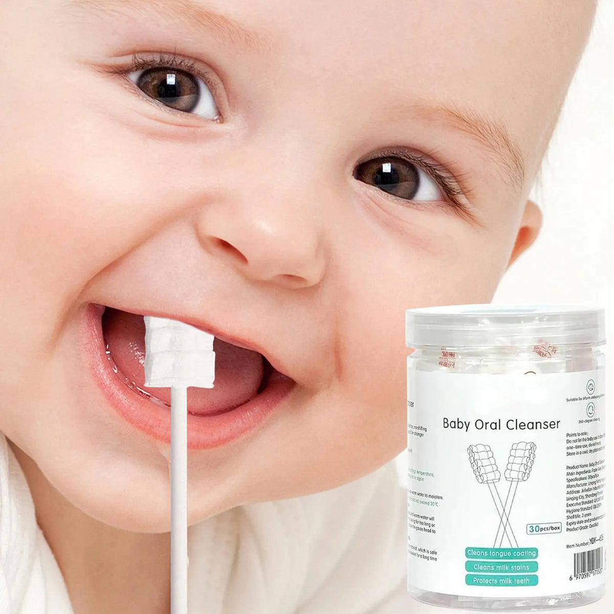 30PCS Baby Tongue Cleaner Disposable Newborn Toothbrush for 0-36 Month Clean Mouth Tongue Washing Artifact Gauze Cotton Swab