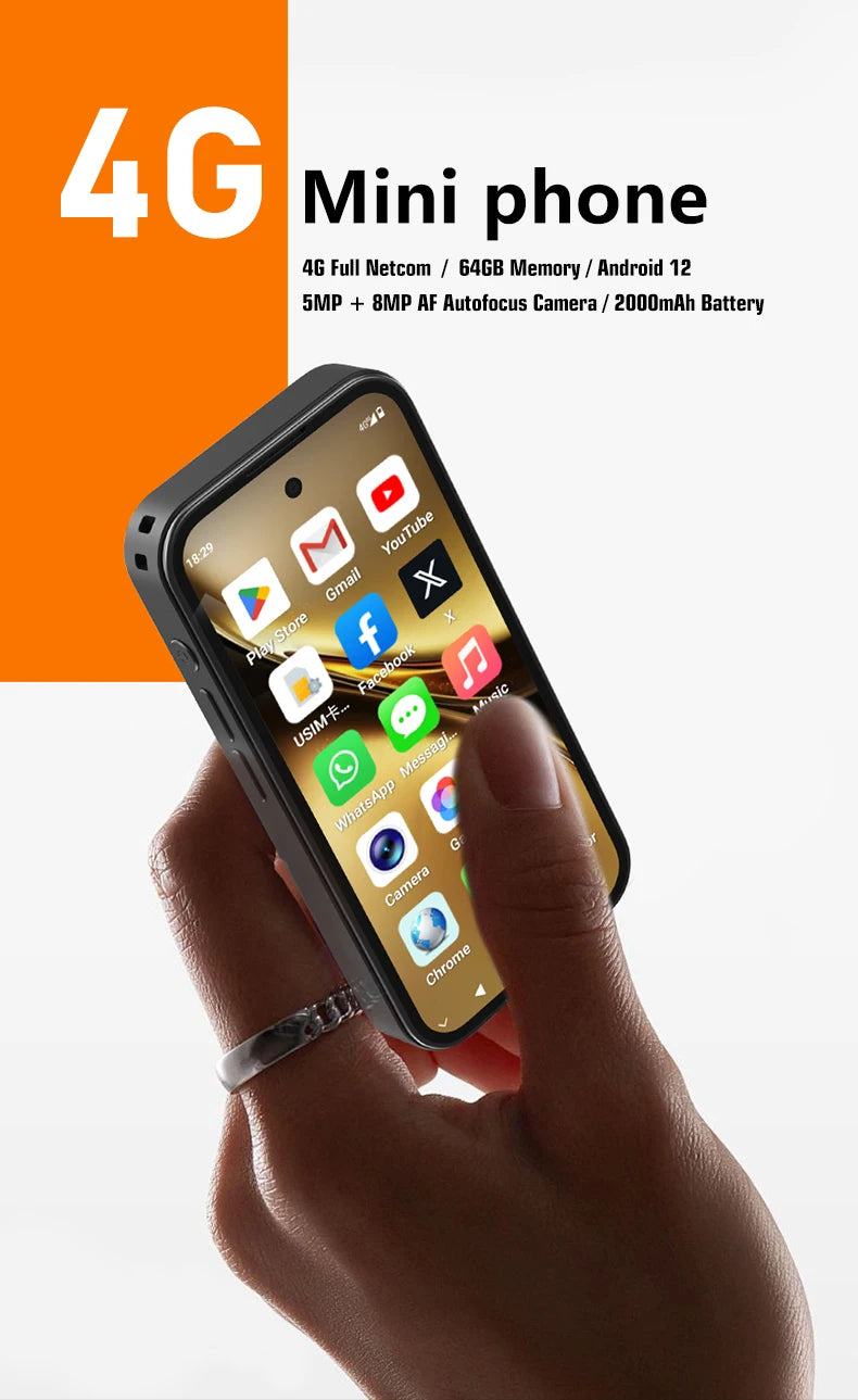 SOYES Q333 Mini Smartphone 4GB RAM 64GB ROM Android 12.0 MTK6762 8-core 2000mAh Face Unlock 4G LTE Dual SIM 3.58in Small Phone
