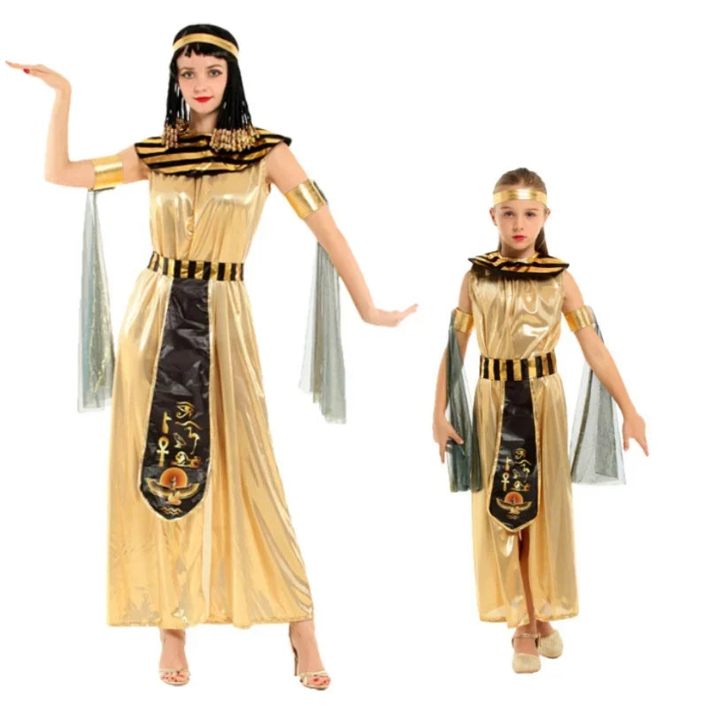 Halloween parent-child costume: Ancient Egyptian king Pharaoh goddess Cleopatra Cosplay costumes golden ancient Egyptian role-pl