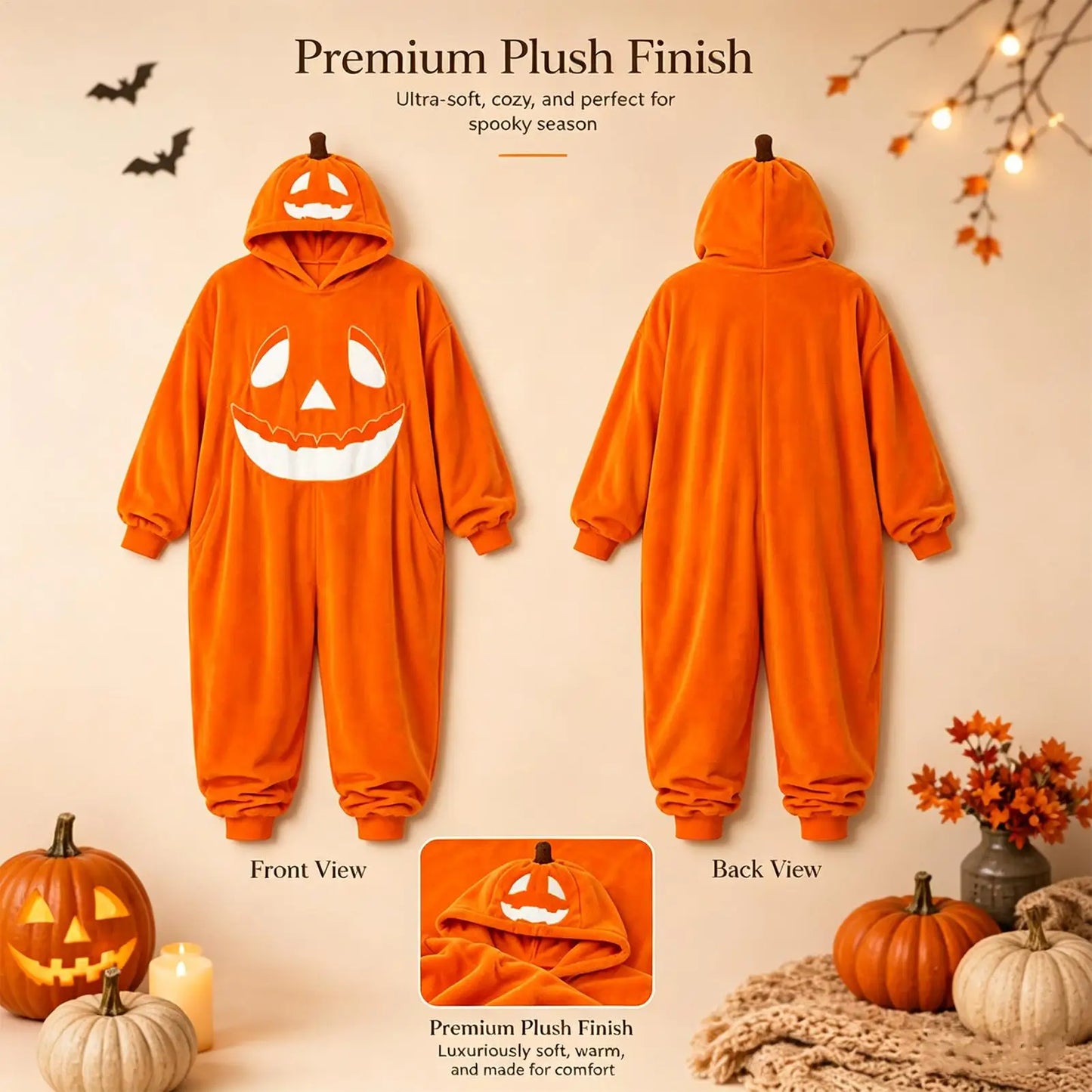 Halloween Pumpkin Costume Soft Breathable Hooded Jumpsuit Halloween Pumpkin Hooded Jumpsuit For Cosplay Concert Party Home