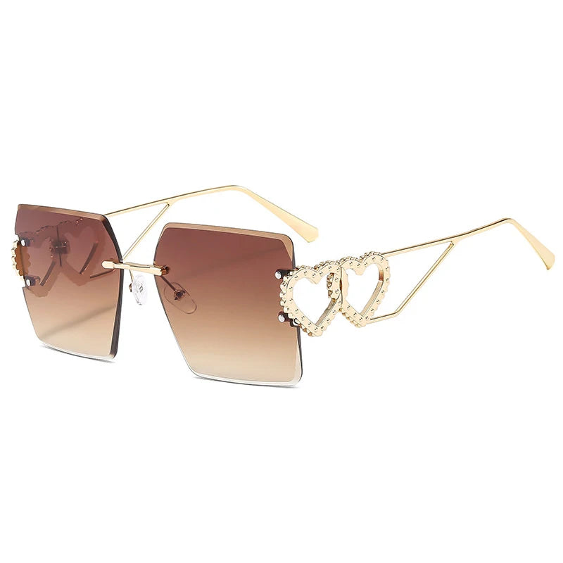 Rimless Retro Square Sunglasses Women And Men Trends Brand Design Metal Love Decoration Shades Travel Driving Sun Glasses UV400