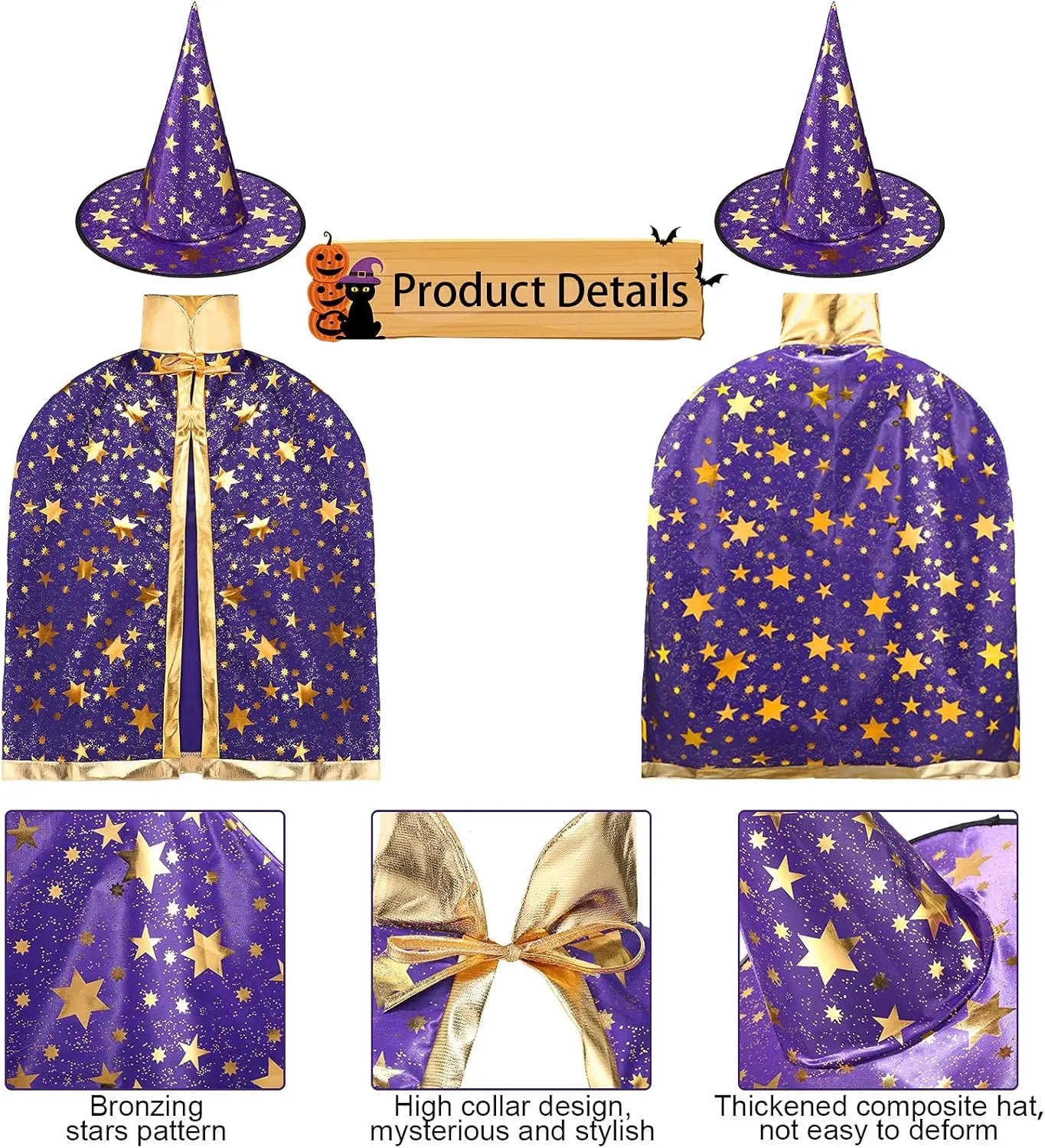 2 Sets Kids Halloween Costumes Witch Cloak Witch Cape & Hat Children Dress up kit-Cosplay Party Accessories for 3-12 Years Kid
