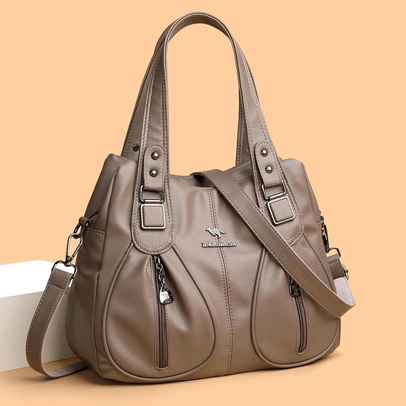 Genuine Brand Top Quality Soft Leather Casual Tote Bags for Women Handbag Luxury Female Shoulder Crossbody Sac Winter Style Bag