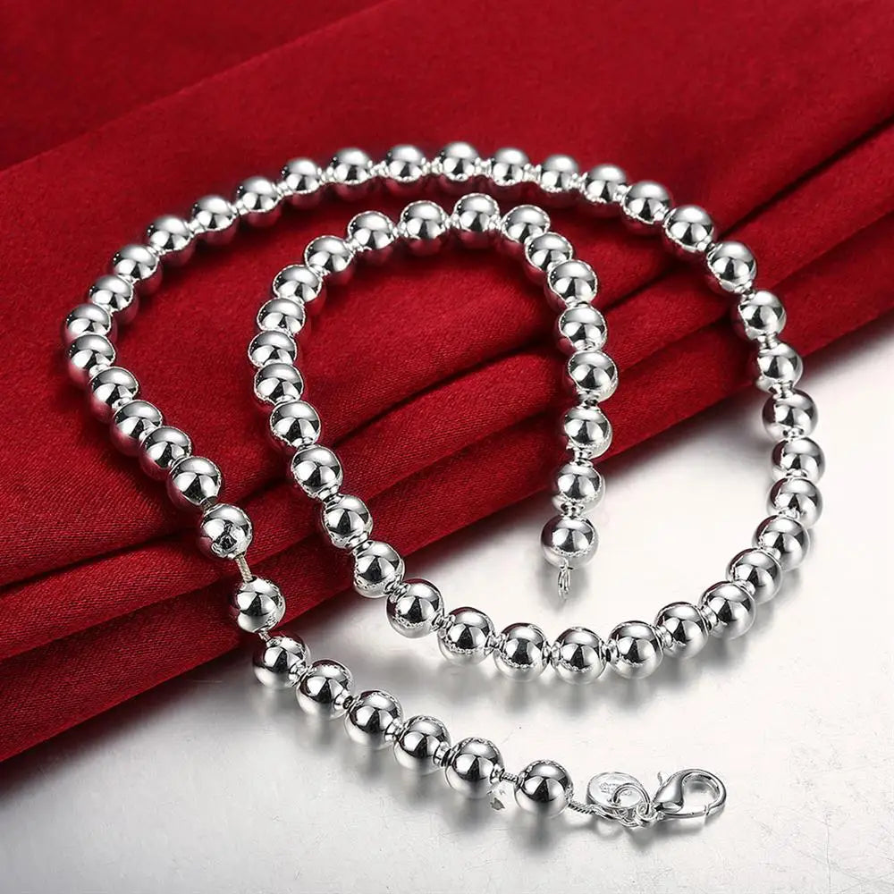Hot 925 Sterling Silver Classic brands 8MM bead chain Necklace for woman men charms Fashion party wedding Jewelry Holiday gift