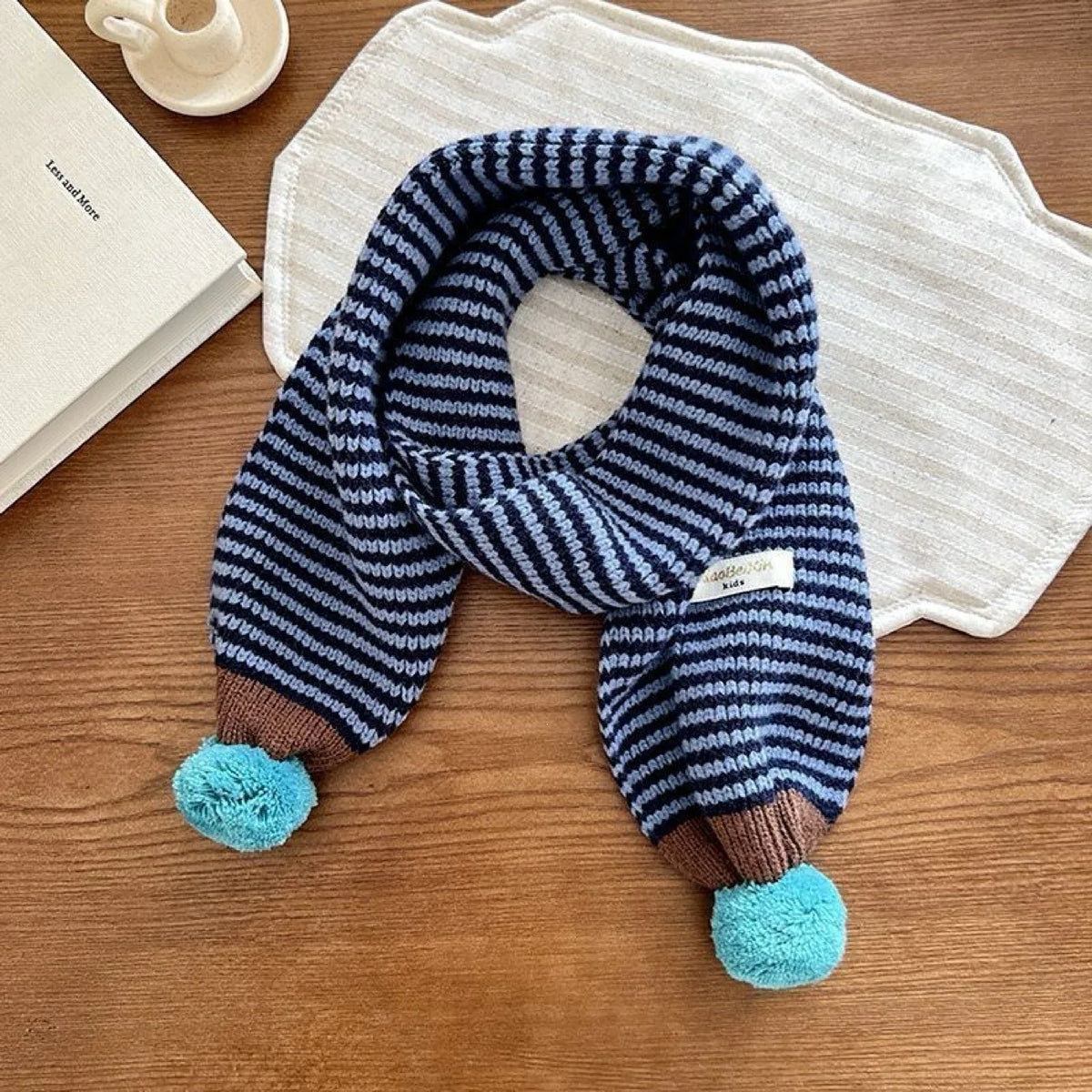 Winter Warm Knitted Kids Scarf Cute Pom Poms Stripe Neck Warmer For Boys Girls Letter Patch Casual Children Scarf
