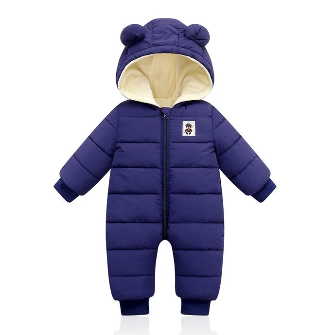 Baby jumpsuit winter new plush and thick hooded down climbing suit for babies to go out and hug clothes, newborn cotton jacket