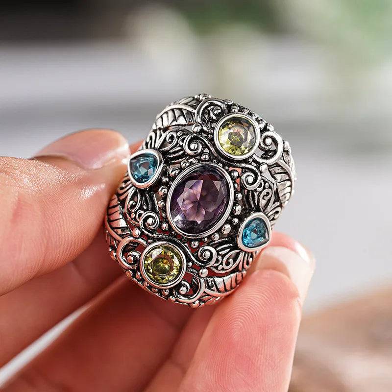 925 Sterling Silver Flower Design Ring for Women Charming Brilliant Finger Accessory Exquisite Vintage Chic Jewelry