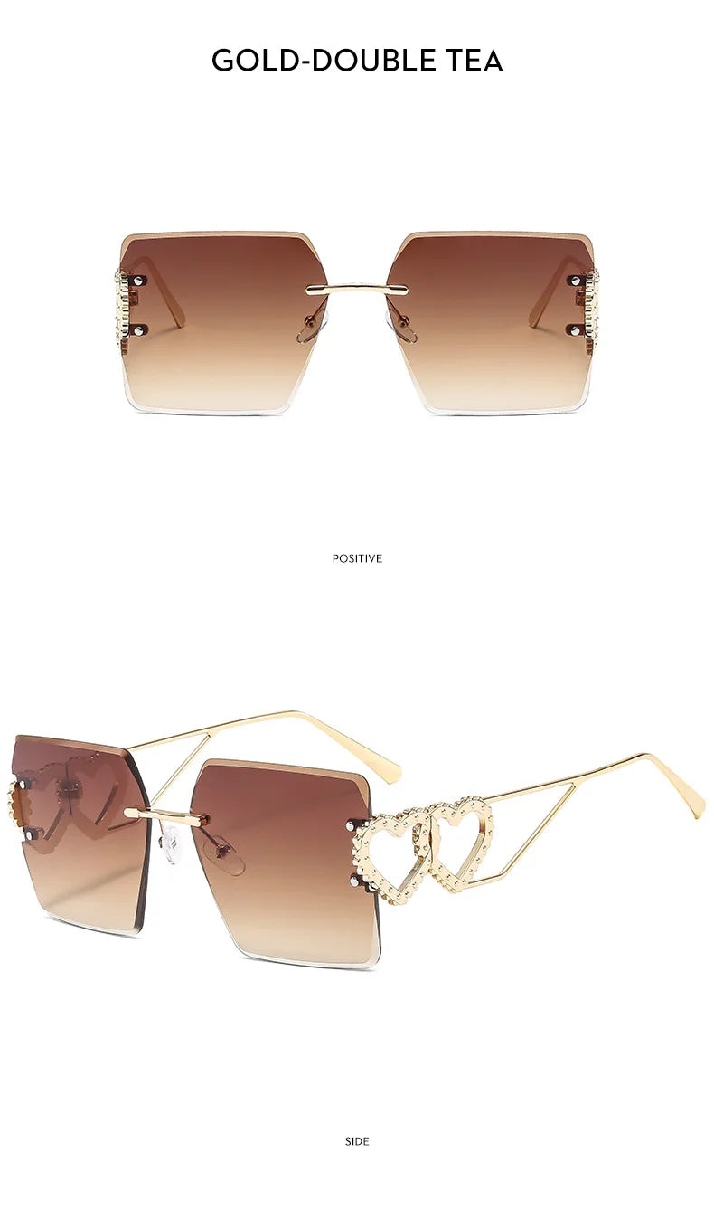 Rimless Retro Square Sunglasses Women And Men Trends Brand Design Metal Love Decoration Shades Travel Driving Sun Glasses UV400