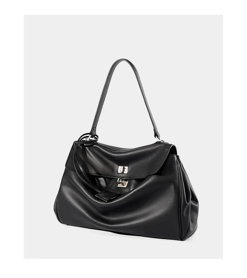 2025 New Luxury Tote Bag for Women Genuine Split Cow Leather Crossbody Shoulder Bag Top-Handle Work Lock Closure Underarm Purse