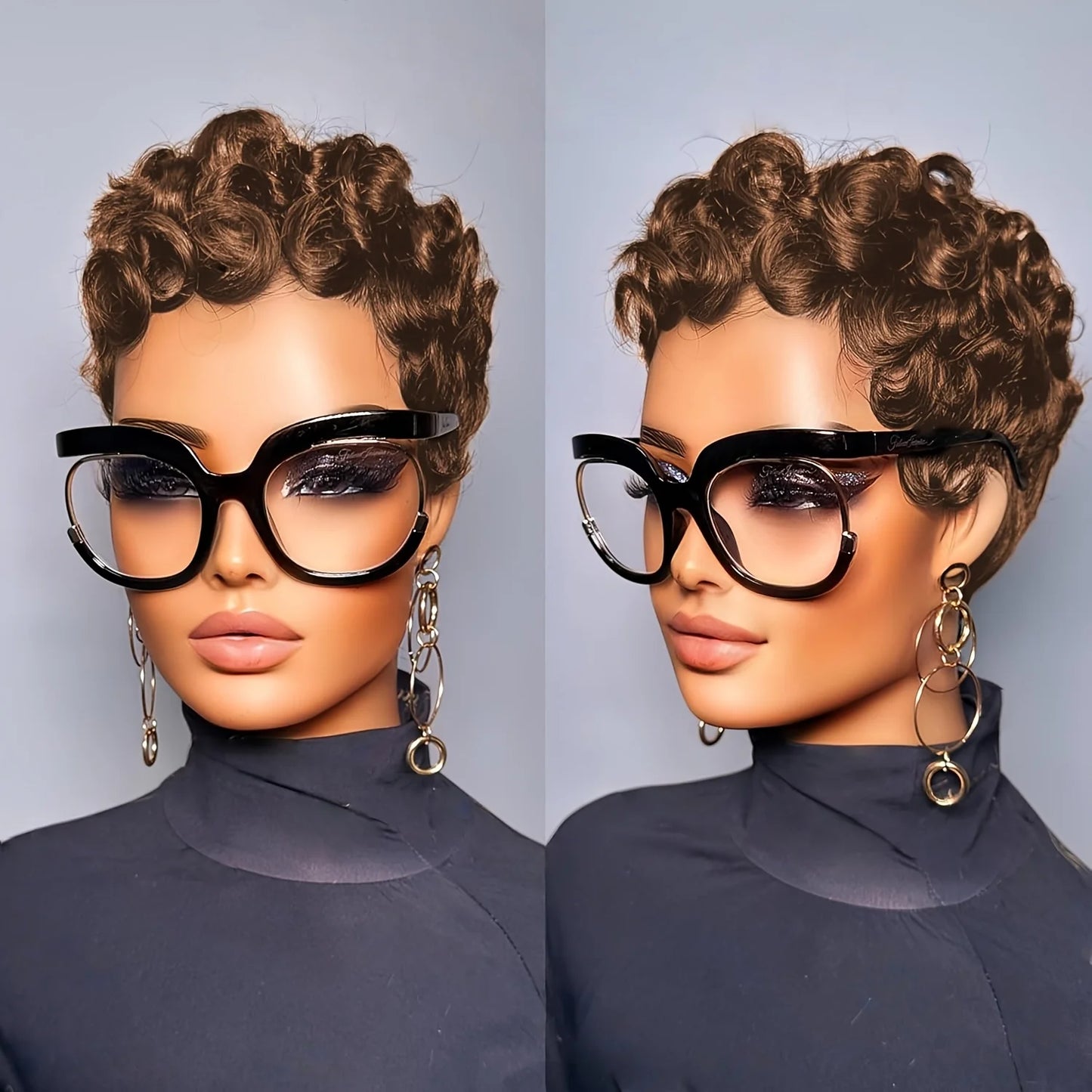 4# Short Pixie Curly Wigs Human Hair Chocolate Brown Chic Short Pixie Cut Human Hair Wig With Bangs Full Machine Made Wigs