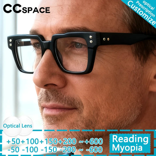 Retro Square Acetate Glasses Men Reading Glasses Progressive Multifocal Lens Sunglasses Lenses Color Changing Lenses