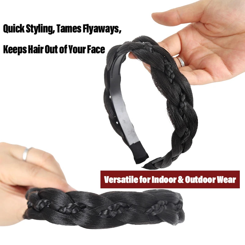Synthetic Fiber Fishbone Braid Wig Headband – Instant Updo, Easy Wear, Versatile for Indoor & Outdoor Occasions