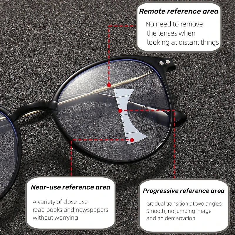 Color Changing Eyewear Luxury Near Far Photochromic Glasses Women Round Progressive Multifocal Reading Glasses Men Fashion