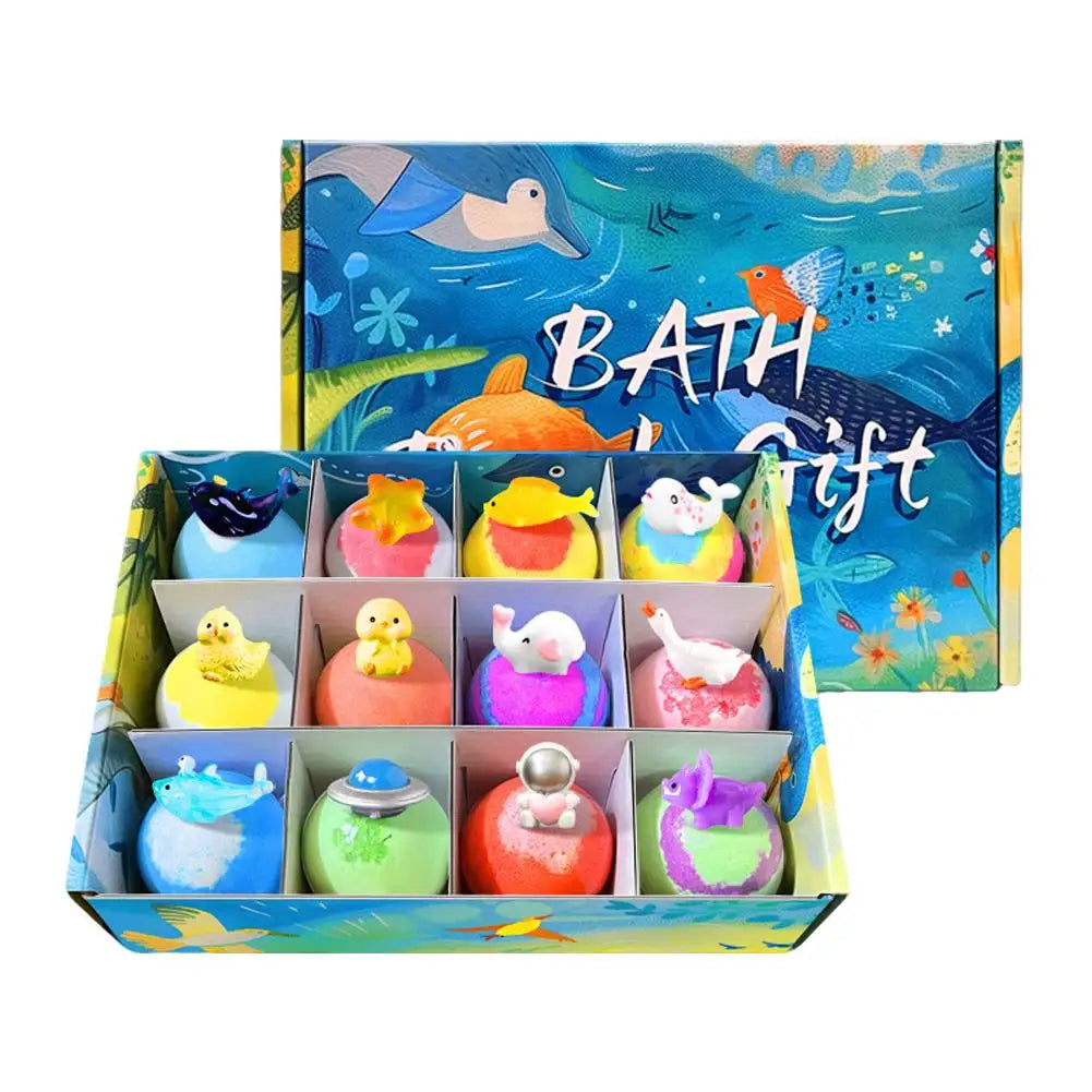 12PCS Flower Fruit Sea Salt Bubble Ball Bath Set with Surprise Toy,Kid Bath Gift Ocean gentle & safe Bath Bubble Ball Set ﻿