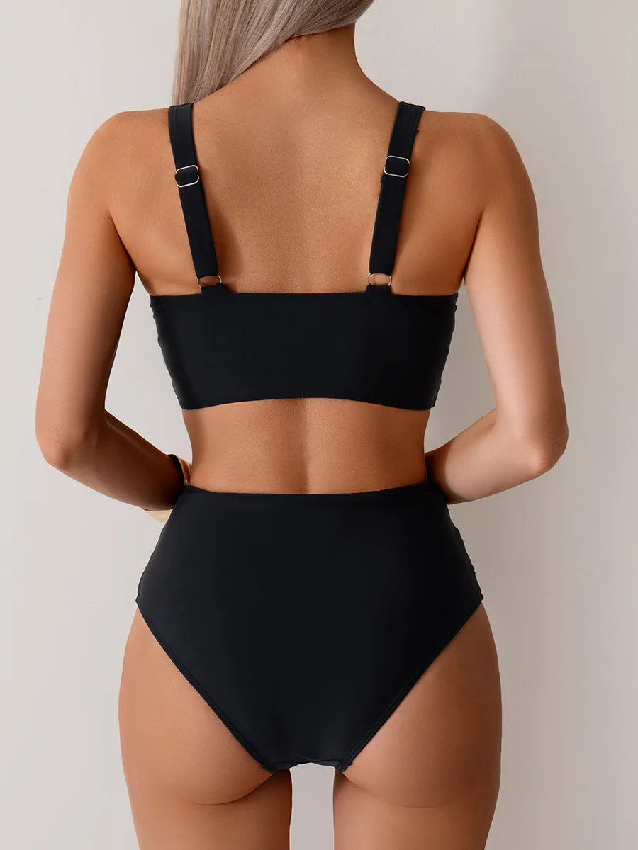 VigoBreviya 2026 Sexy Solid Strapped Swimwear Women Cross Push Up Bikini Set Brazilian Lady Swimsuit High Waist Beach Bath Suit
