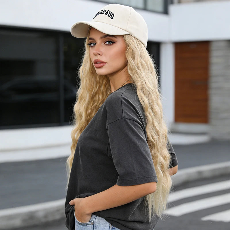 Box Braids Cornrow Wig in Beige Baseball Cap – Synthetic Fiber Wig Hat, Trendy Hairpiece for Casual & Party Looks