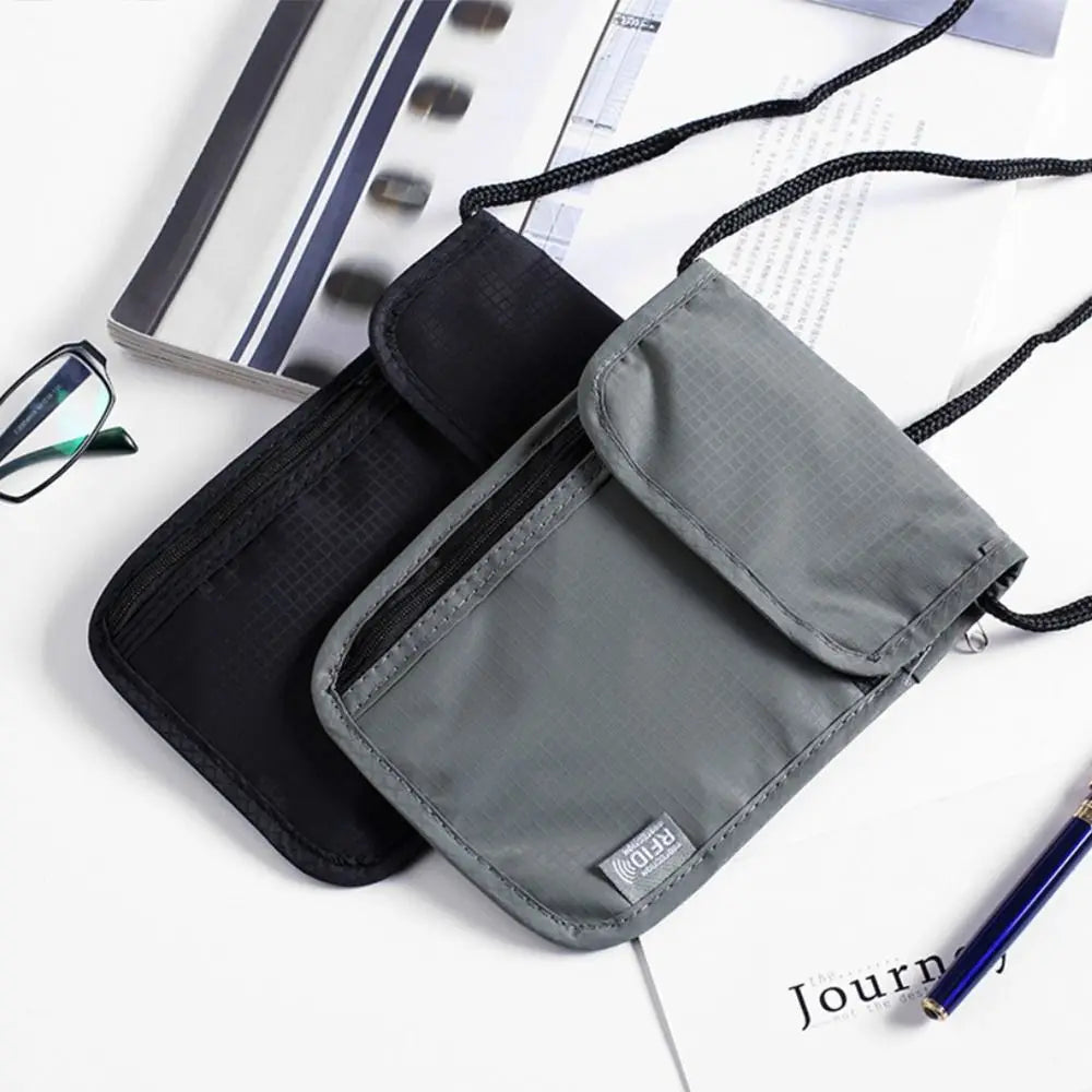 Waterproof RFID Nylon Travel Document Bag - Neck Wallet Money Pouch for Passport Cards - Storage Bag for Travel Essentials
