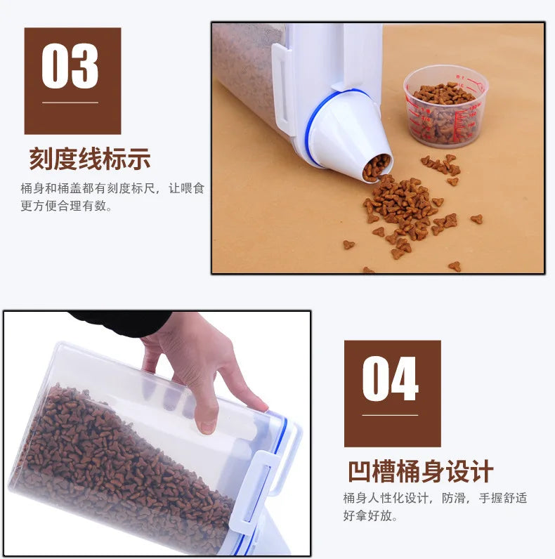 Dog Cat Food Pail Plastic Storage Tank with Measuring Cup Container Moisture-proof Sealed Jar Pet Supplies Accessories